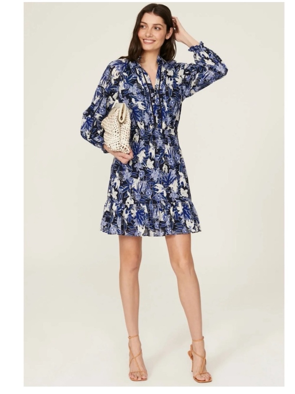 Lauren Ralph Lauren Zedekya Floral Smocked Mini Dress Blue Size 16